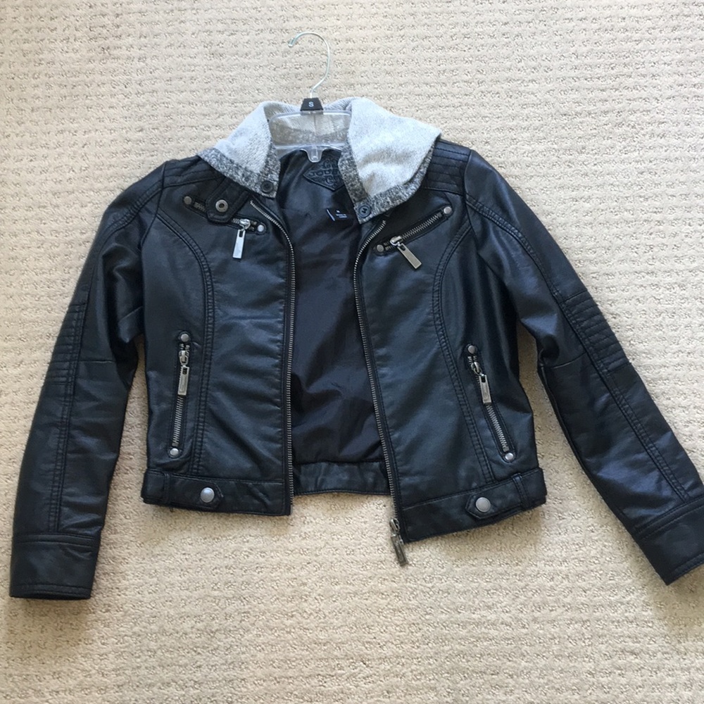leather jacket with hood